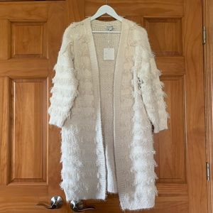 Davi & Dani cream fringe oversized cardigan